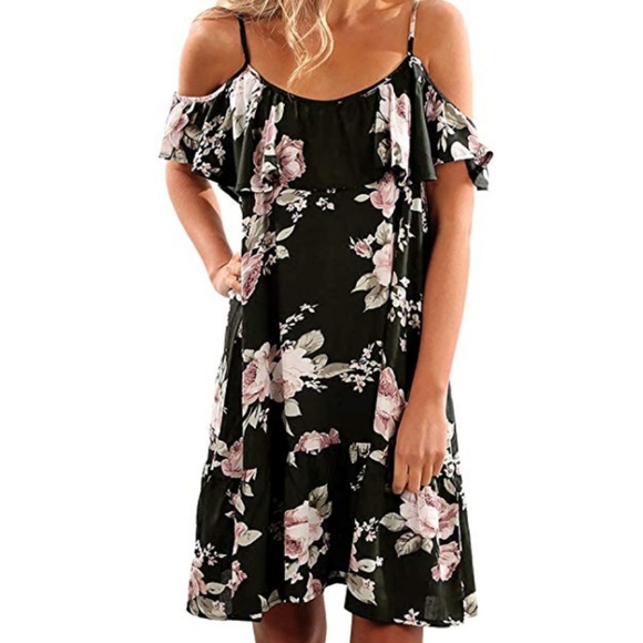 Dresses & Skirts - Cold Shoulder Floral Print Ruffled Dress NWT